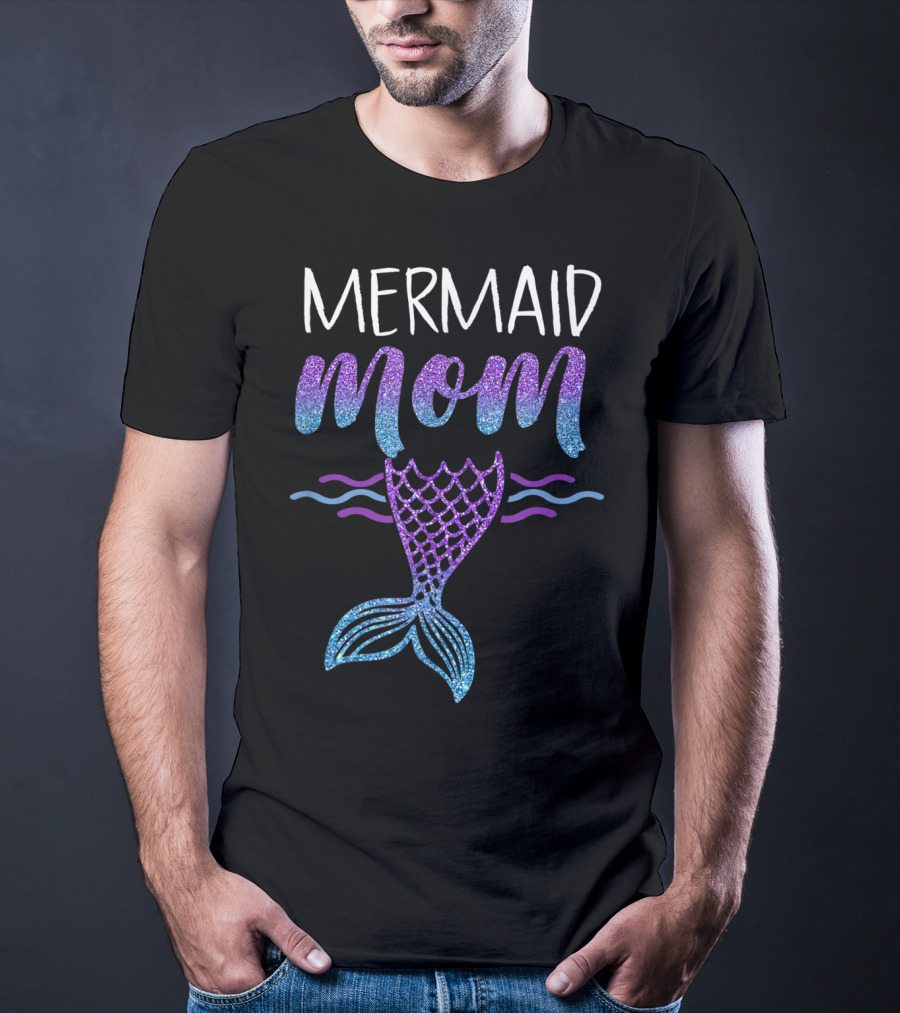 Mermaid Mom Glitter Tail Birthday Party T-Shirt