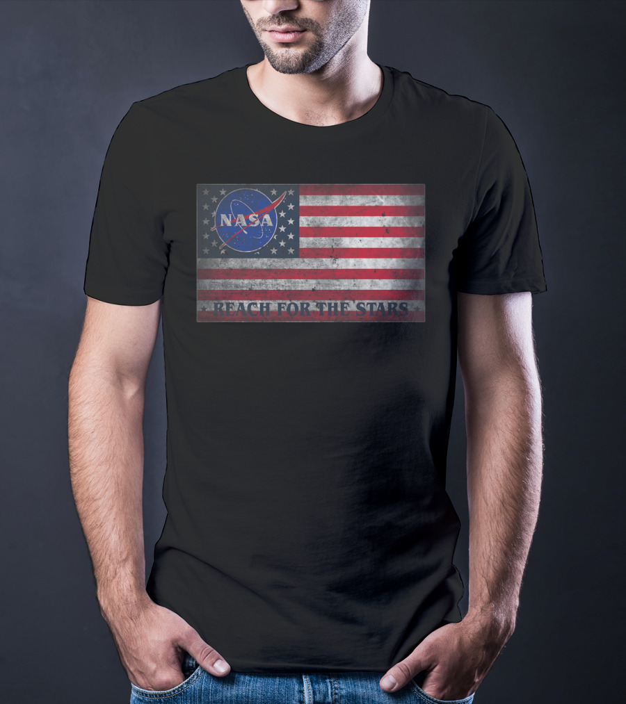 Zubaz NASA Space Logo American Flag Reach For The Stars T-Shirt