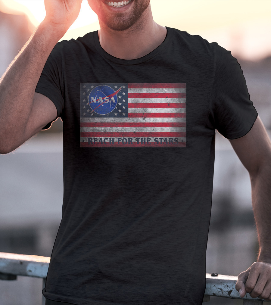 Zubaz NASA Space Logo American Flag Reach For The Stars T-Shirt