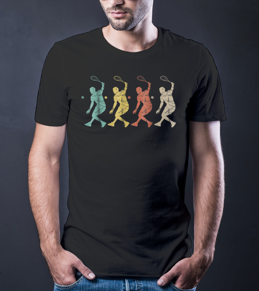 Retro Colorful Silhouette Racket Ball Players T-Shirt