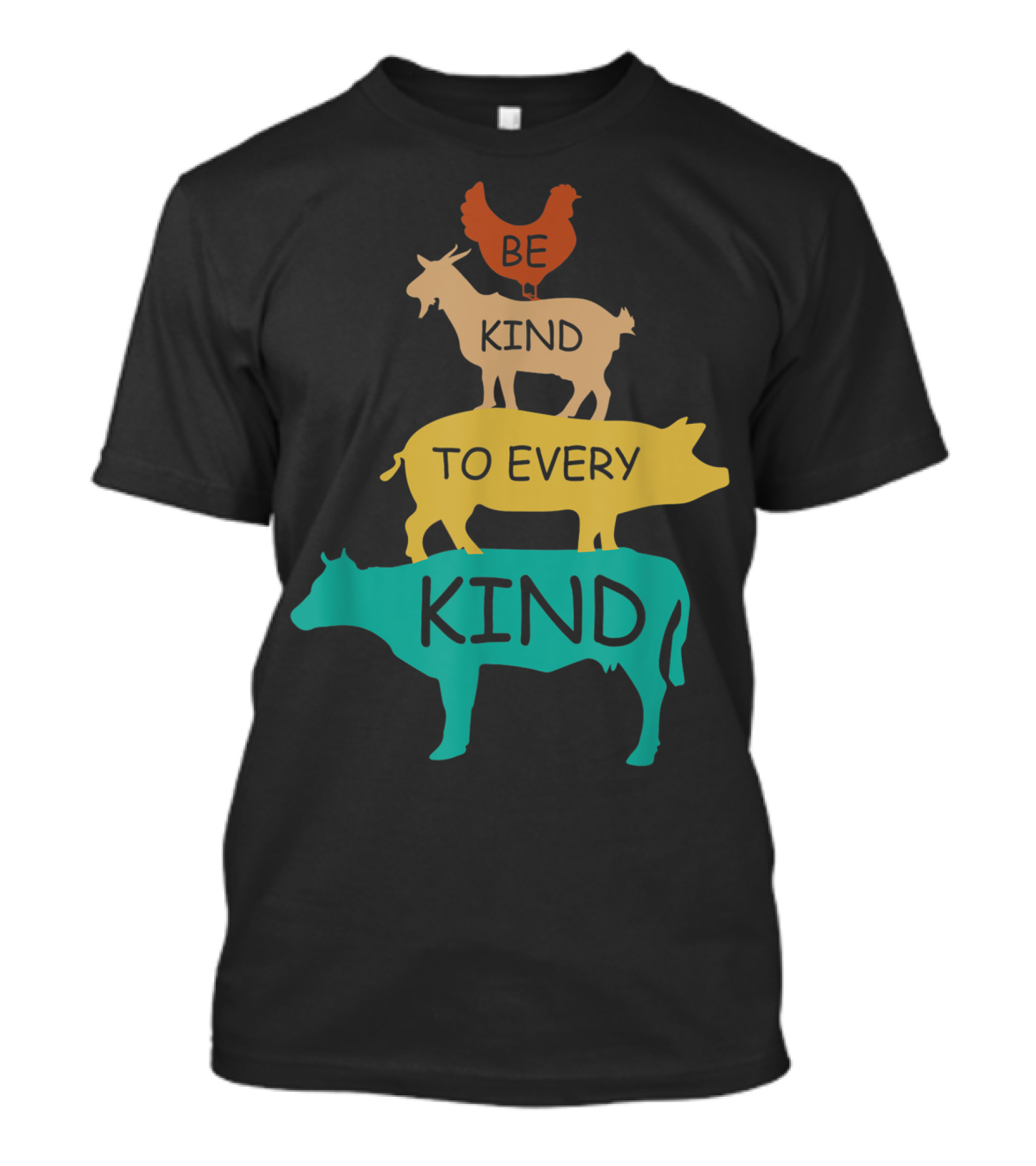 Be Kind To Every Kind Vintage Vegetarian Animal Stack T-Shirt