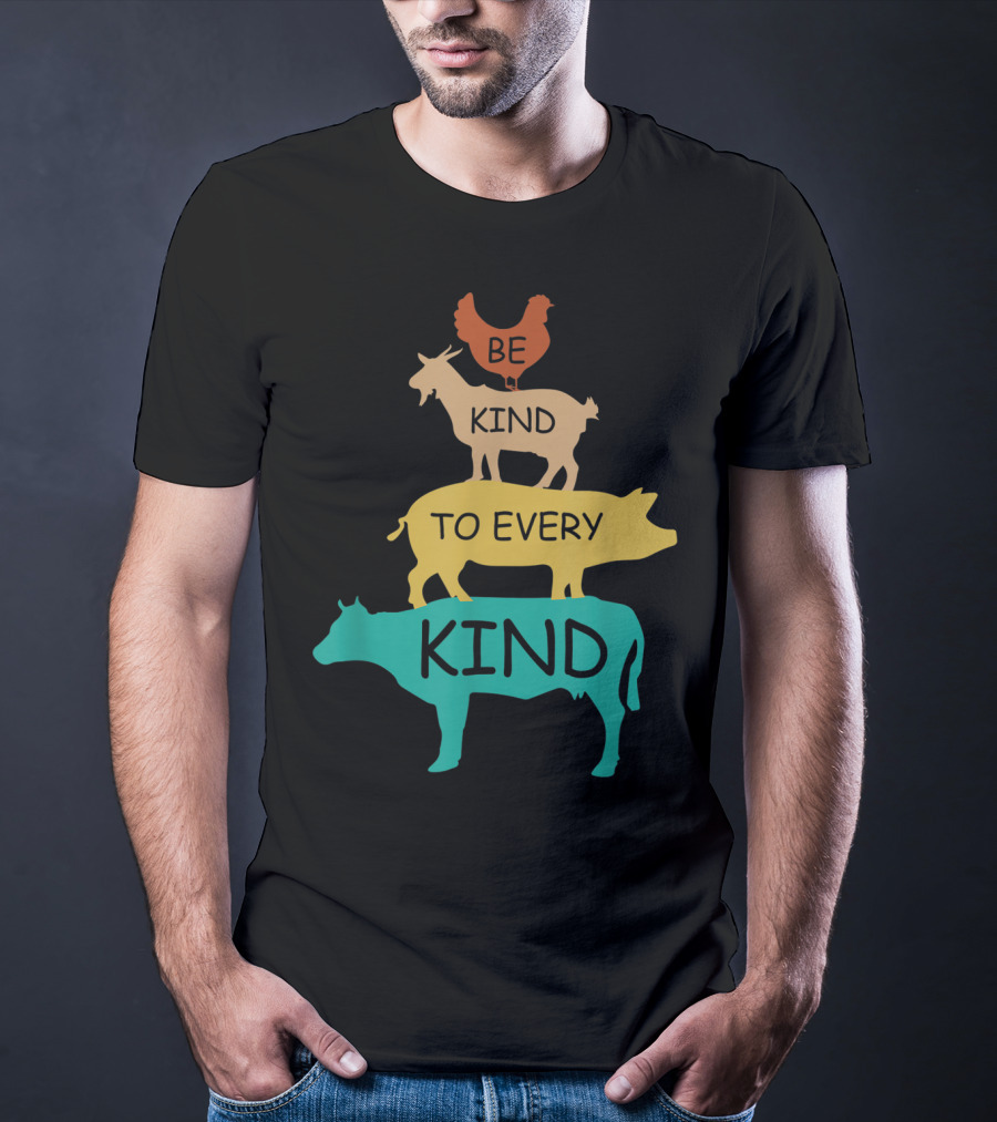 Be Kind To Every Kind Vintage Vegetarian Animal Stack T-Shirt