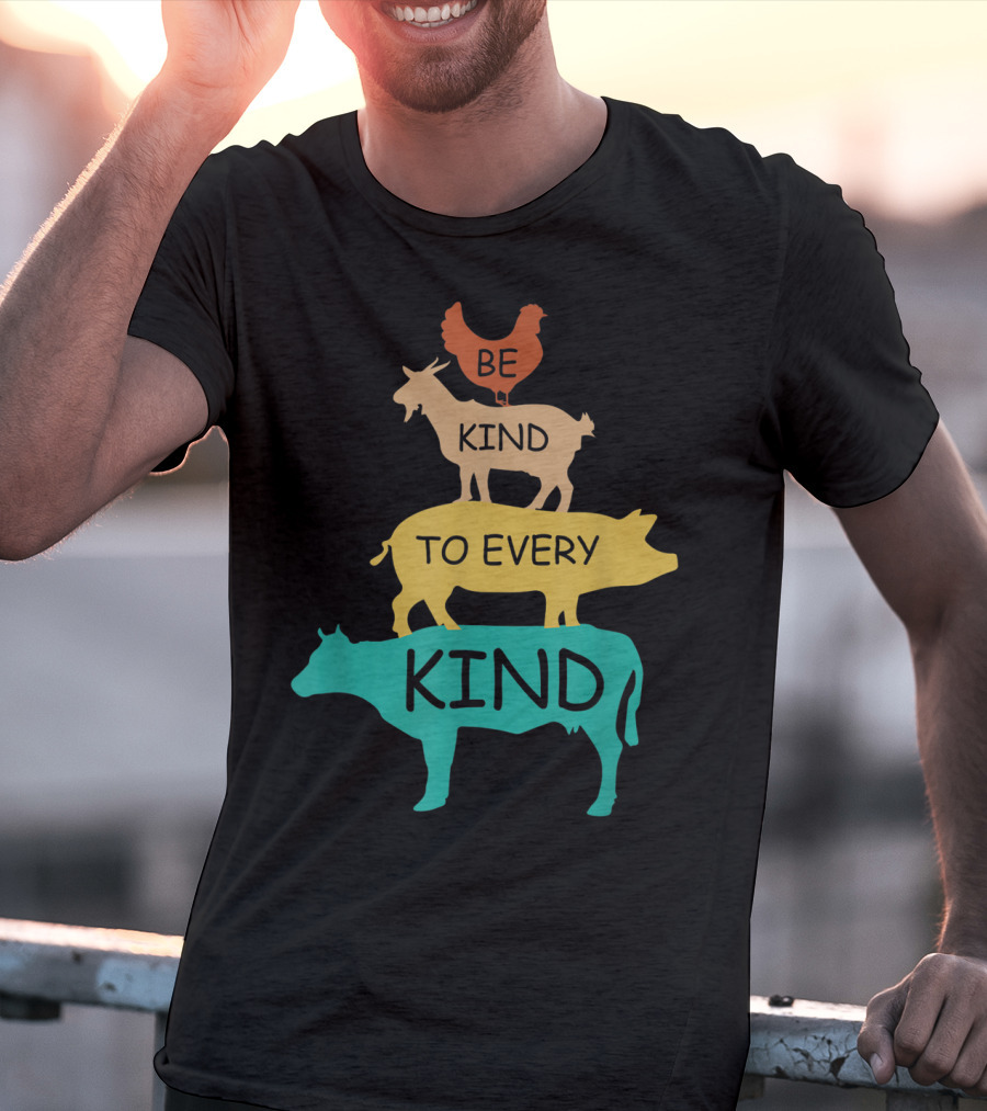 Be Kind To Every Kind Vintage Vegetarian Animal Stack T-Shirt