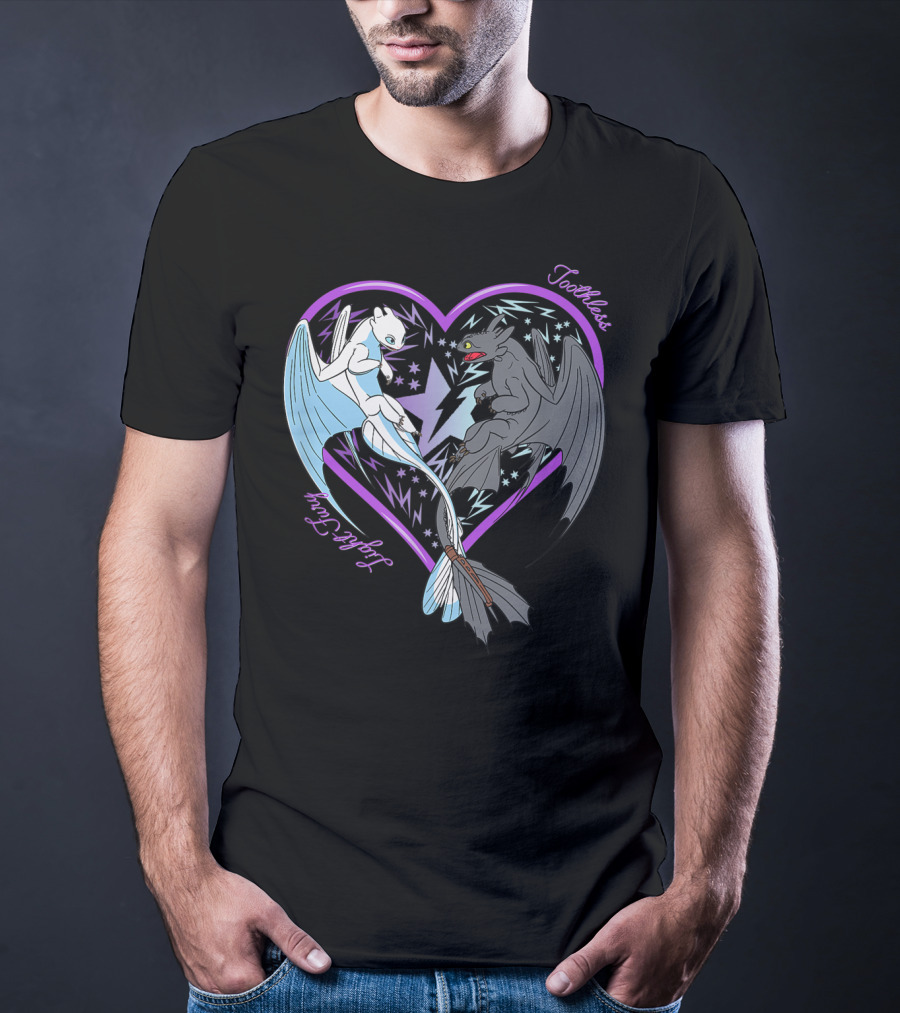 Toothless And Light Fury Heart Night How To Train Your Dragon 3 Hidden World T-Shirt