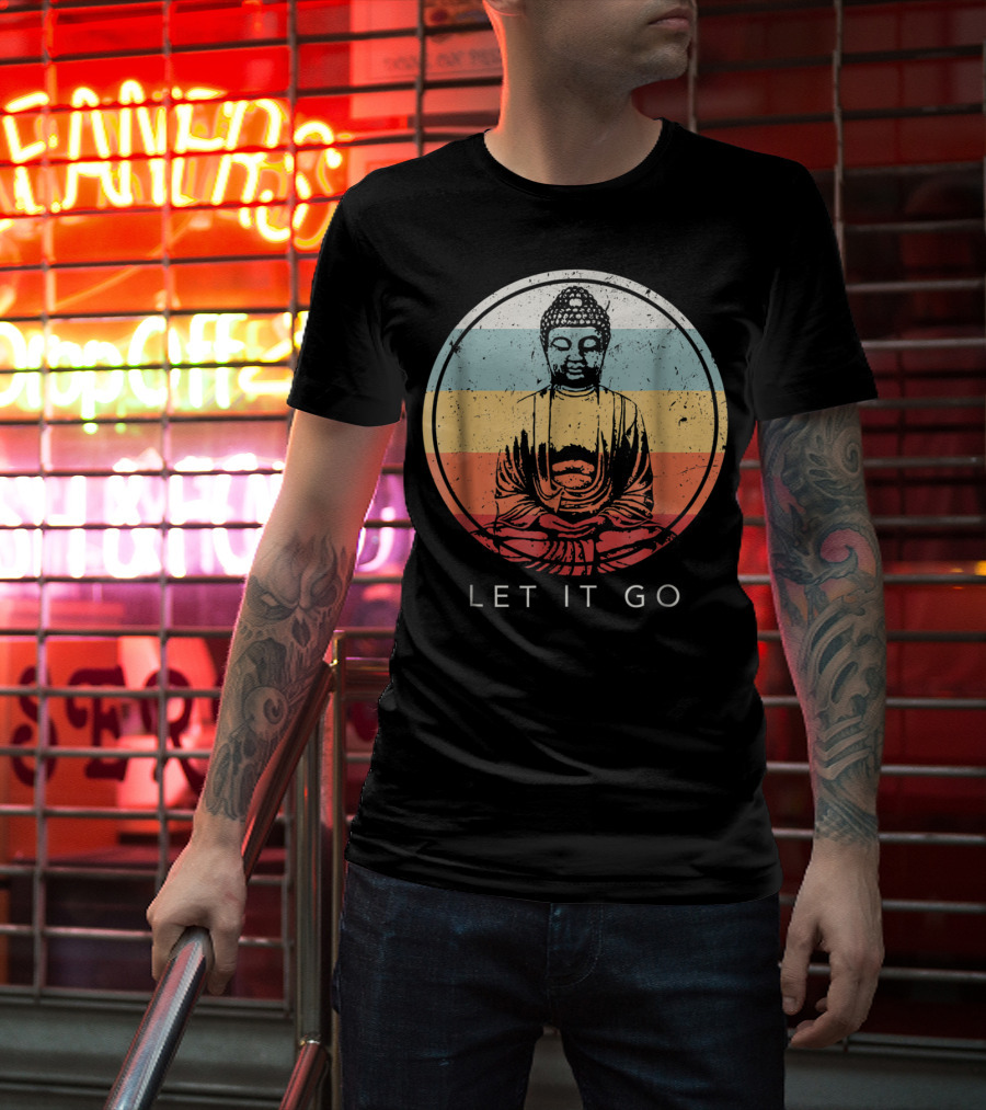 Let It Go Buddha Meditation Vintage Zen Bud Retro Circle T-Shirt