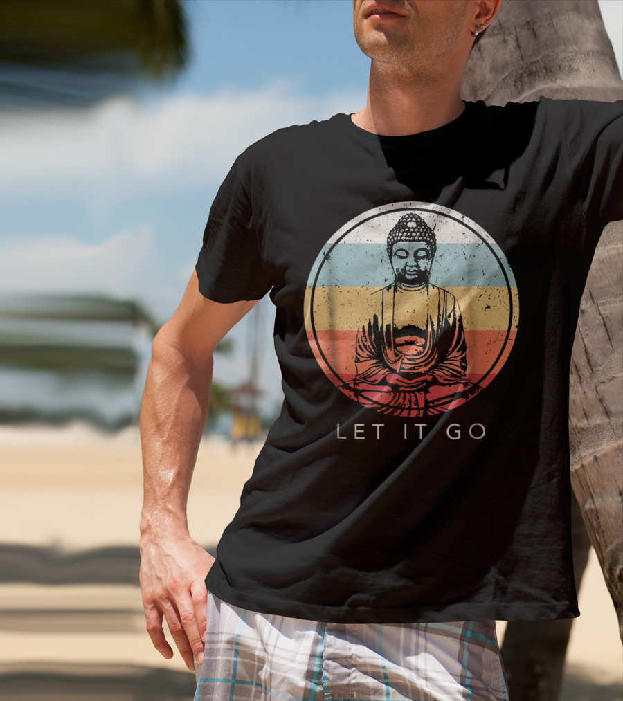 Let It Go Buddha Meditation Vintage Zen Bud Retro Circle T-Shirt