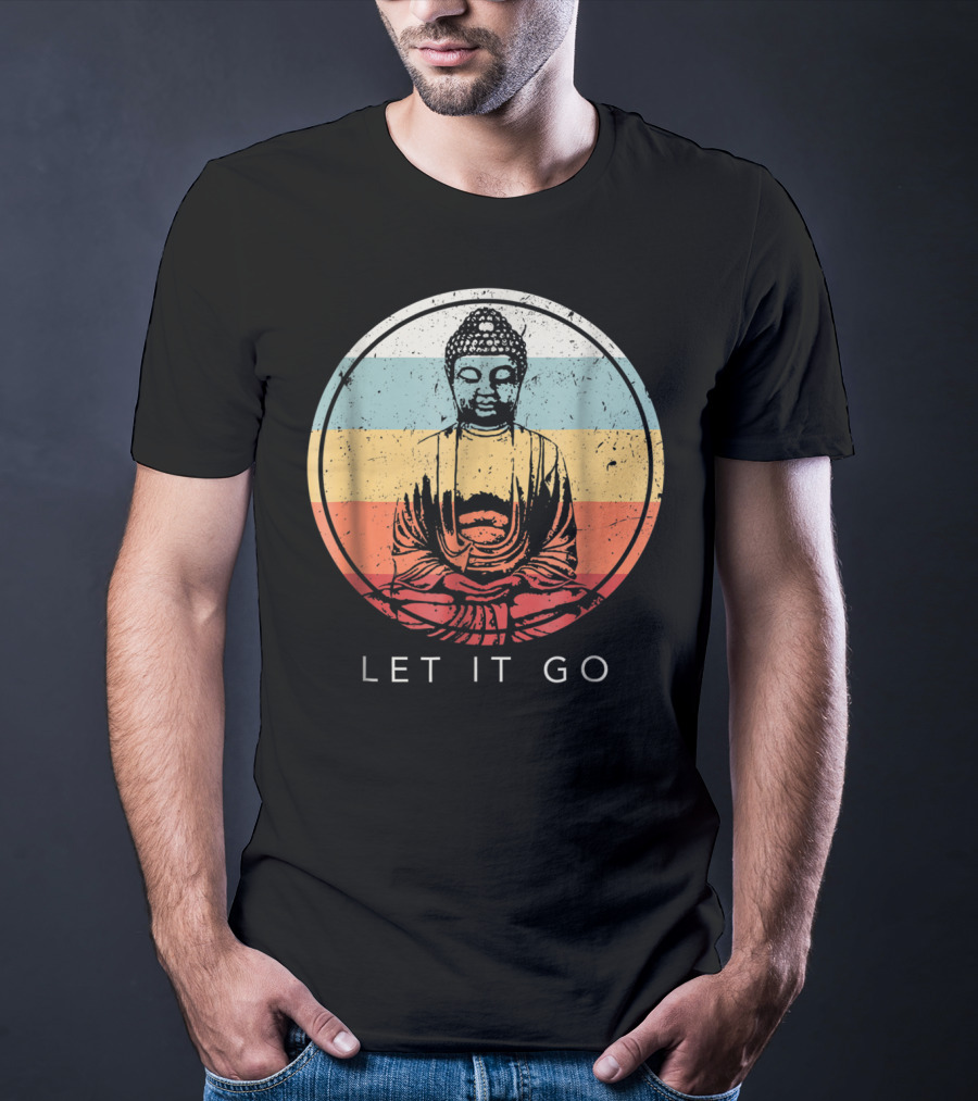 Let It Go Buddha Meditation Vintage Zen Bud Retro Circle T-Shirt