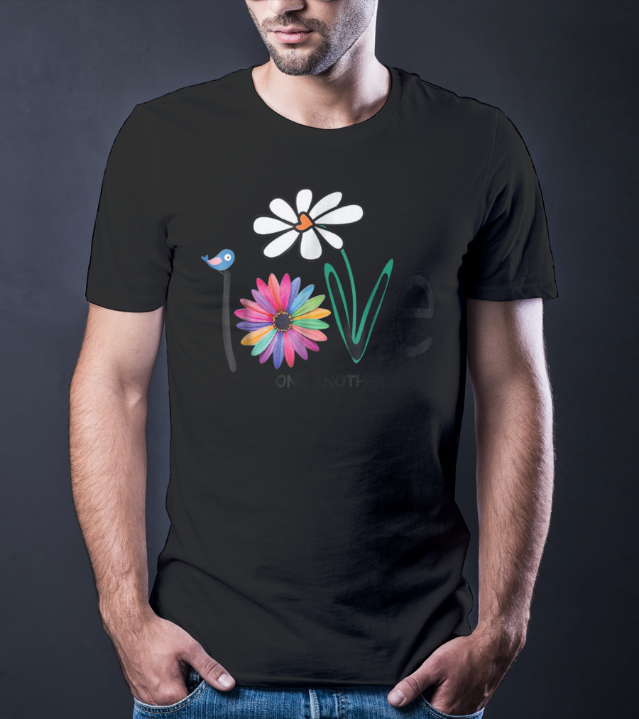 Love One Another Daisy Rainbow Flower Bird Hippie T-Shirt
