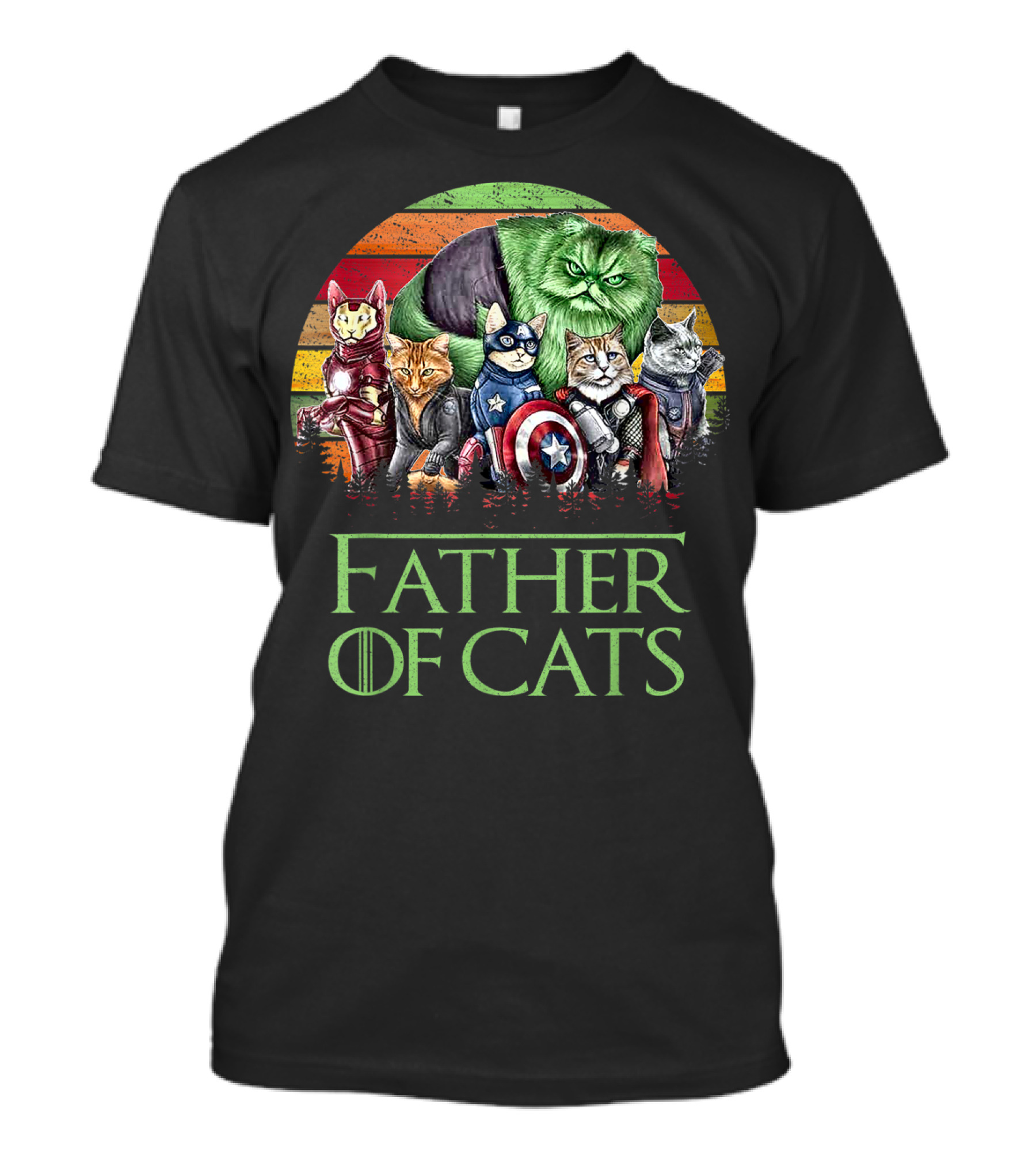 Father Of Cats Dad Cat With Superhero Cats T-Shirt