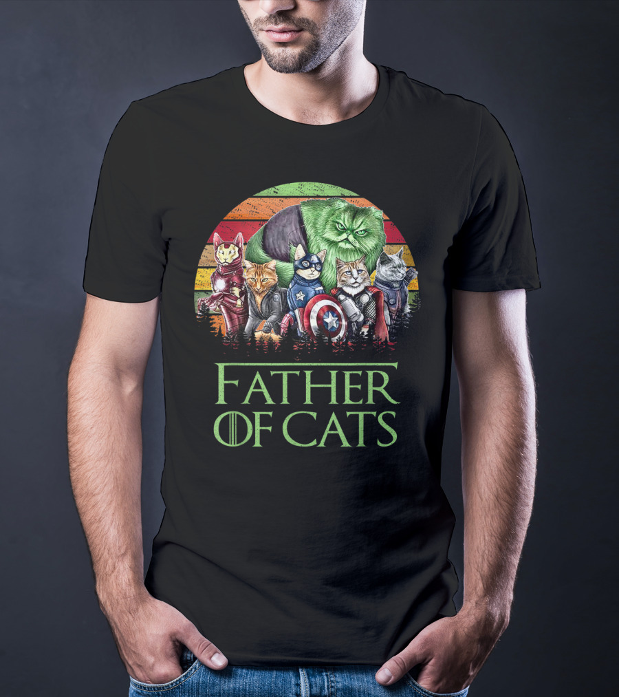 Father Of Cats Dad Cat With Superhero Cats T-Shirt