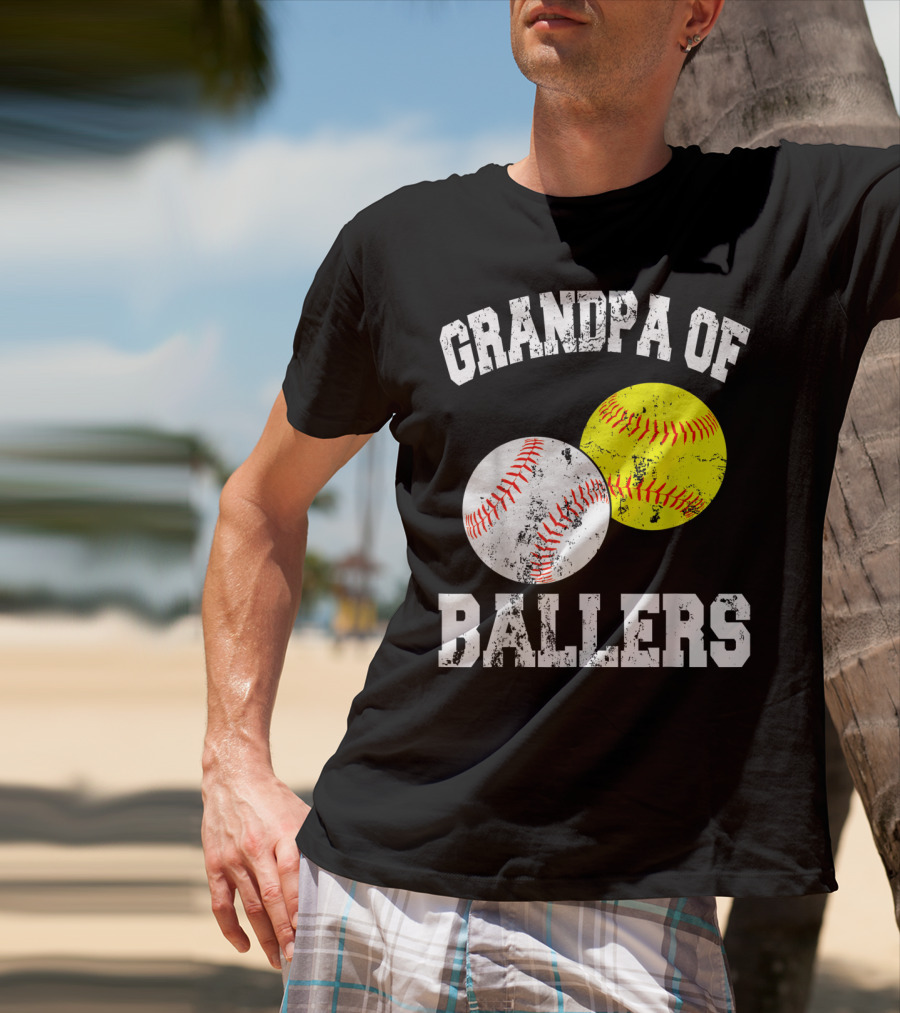 Grandpa Of Ballers Funny Baseball Softball T-Shirt