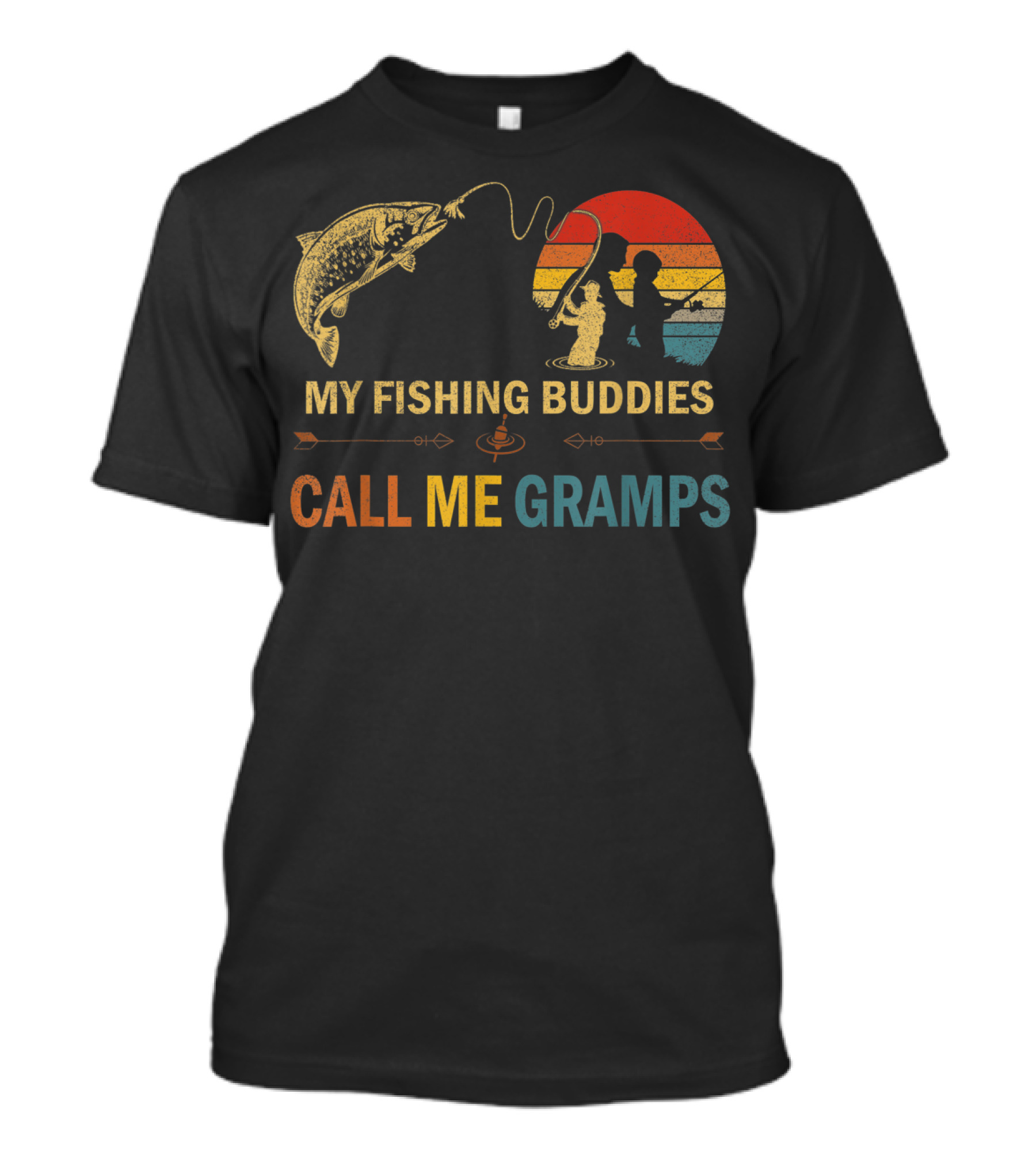 My Fishing Buddies Call Me Gramps Retro Fishing Scene T-Shirt