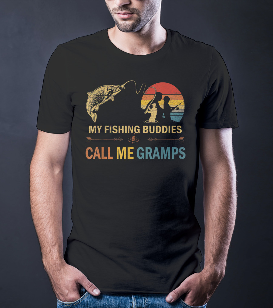 My Fishing Buddies Call Me Gramps Retro Fishing Scene T-Shirt