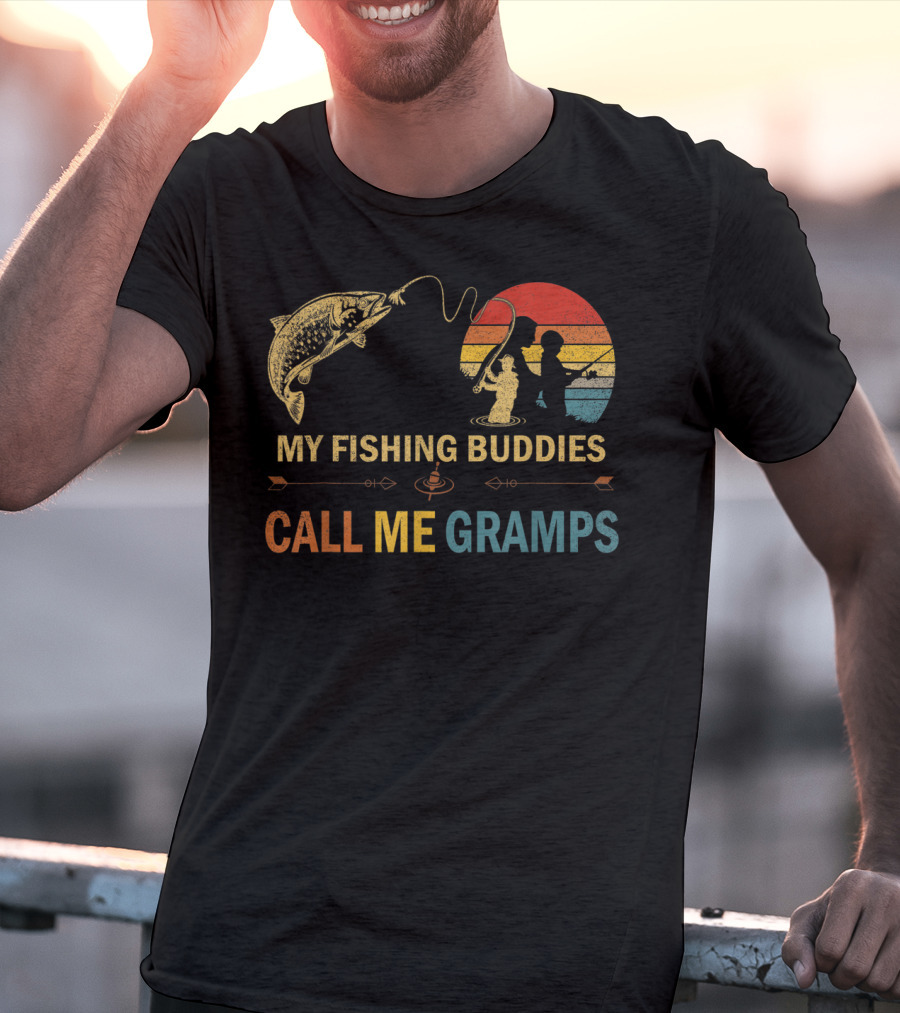 My Fishing Buddies Call Me Gramps Retro Fishing Scene T-Shirt