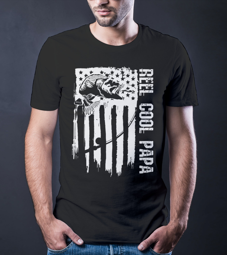 Reel Cool Papa Fishing Patriotic American Flag T-Shirt