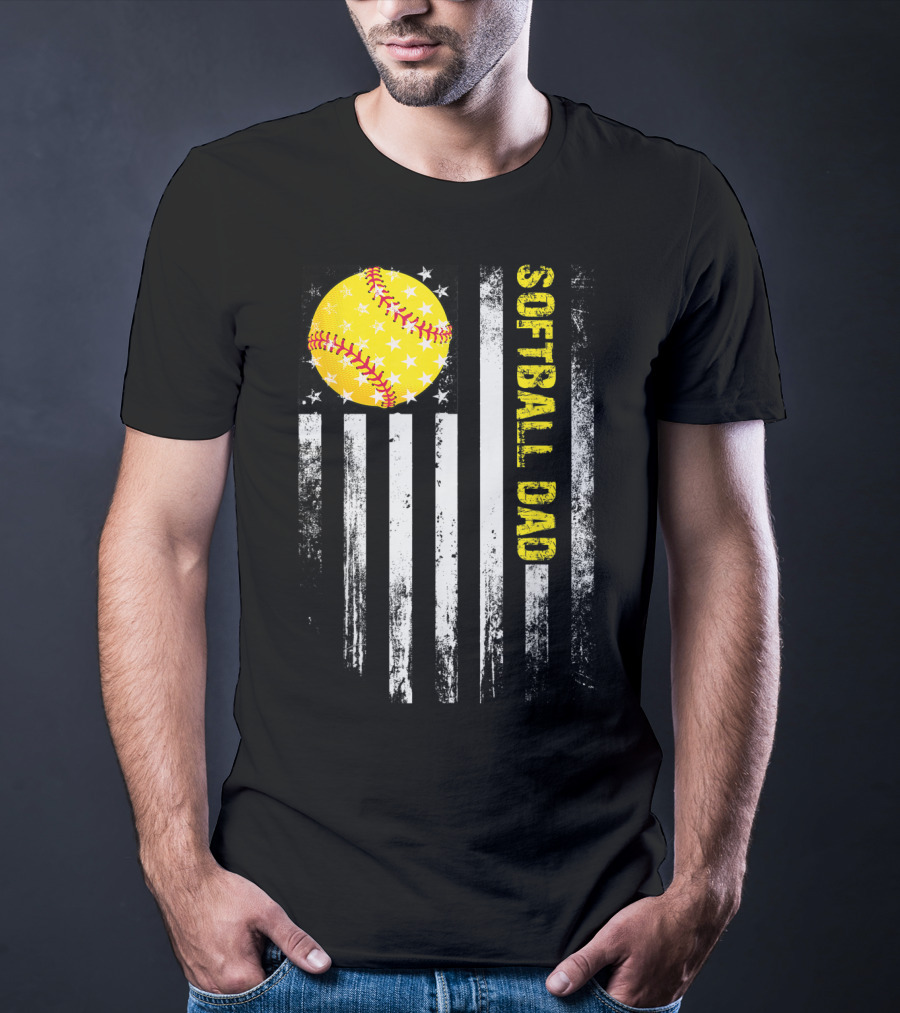 Softball Dad American Flag Father's Day T-Shirt
