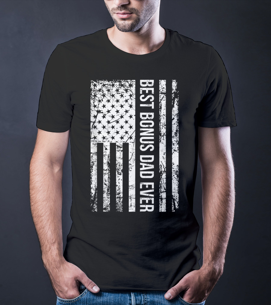 Best Bonus Dad Ever American Flag Mens Step Dad T-Shirt
