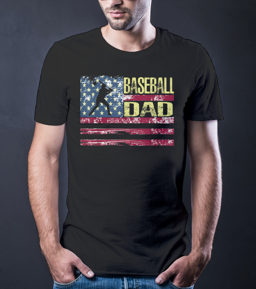 Vintage USA American Flag Baseball Dad Patriotic T-Shirt