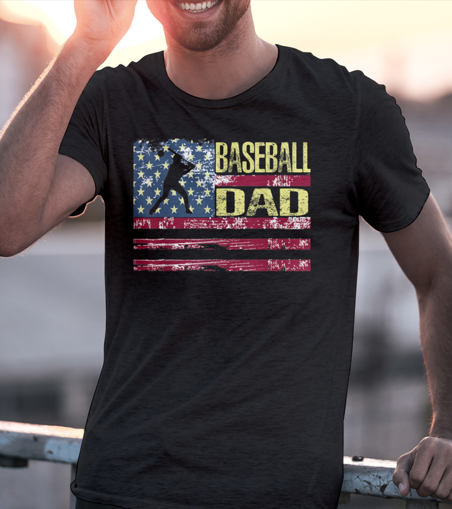Vintage USA American Flag Baseball Dad Patriotic T-Shirt