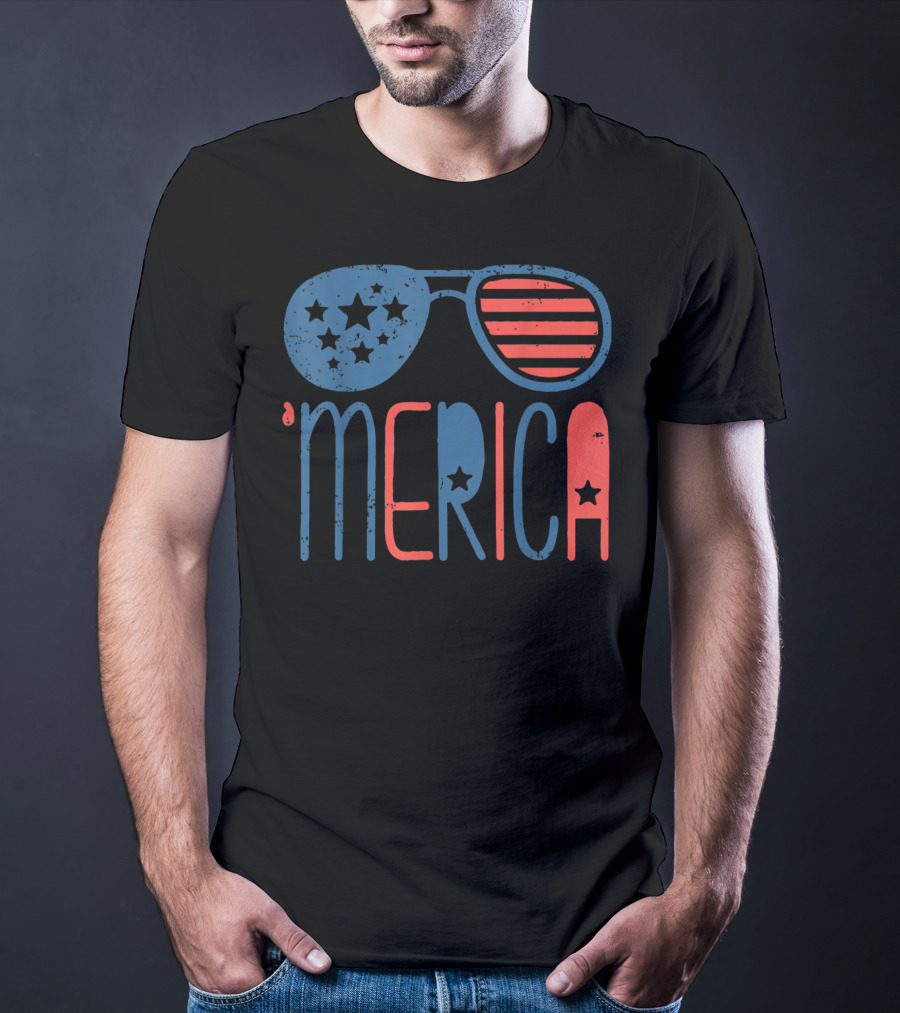 'Merica Patriotic Flag Stars And Stripes Aviators T-Shirt