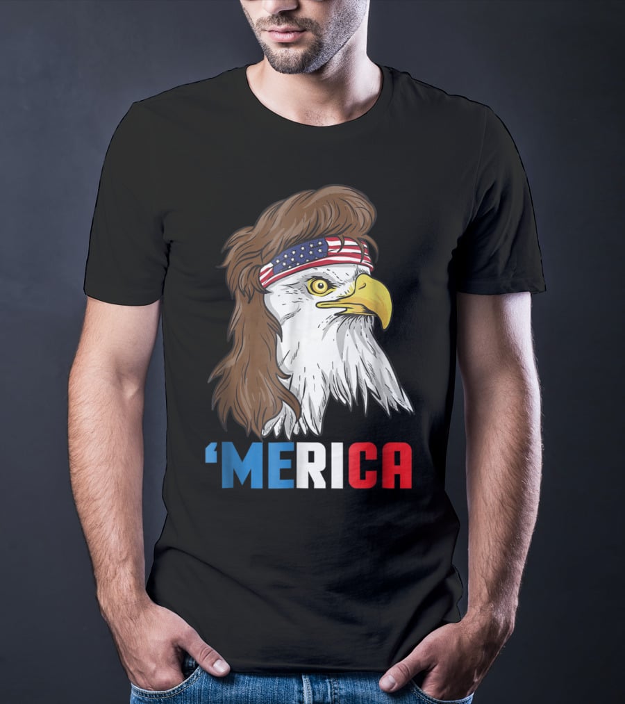 'Merica Patriotic Mullet Eagle With American Flag Headband T-Shirt