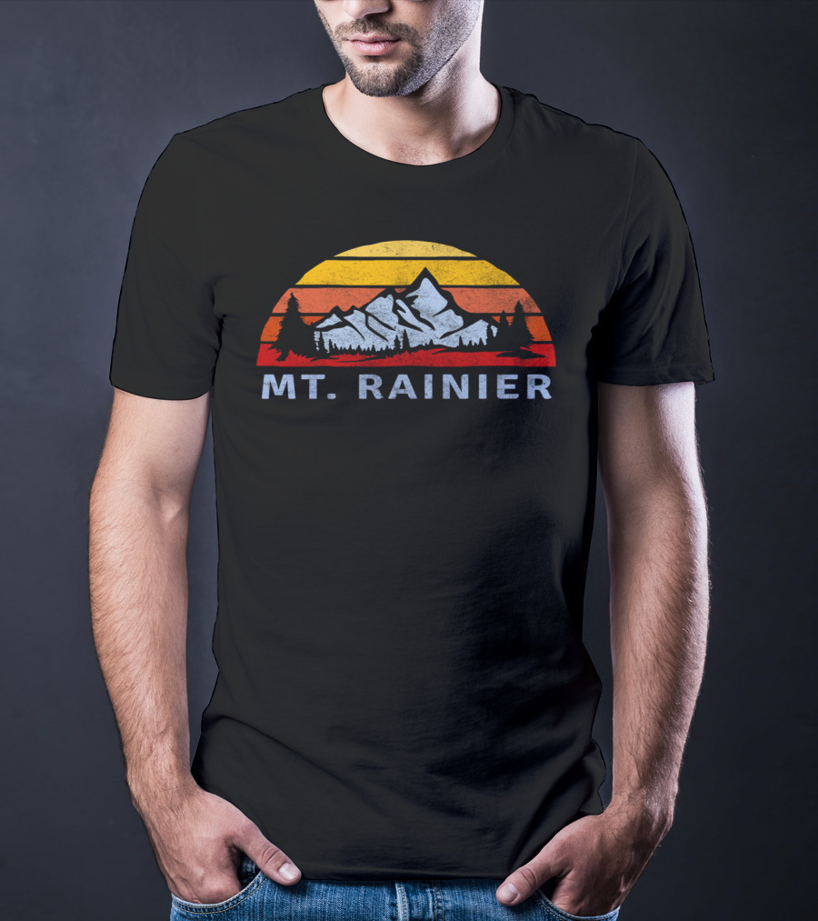 Mt. Rainier Retro Sunset With Mountain And Trees T-Shirt