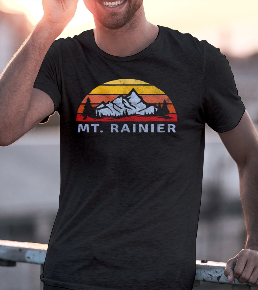 Mt. Rainier Retro Sunset With Mountain And Trees T-Shirt