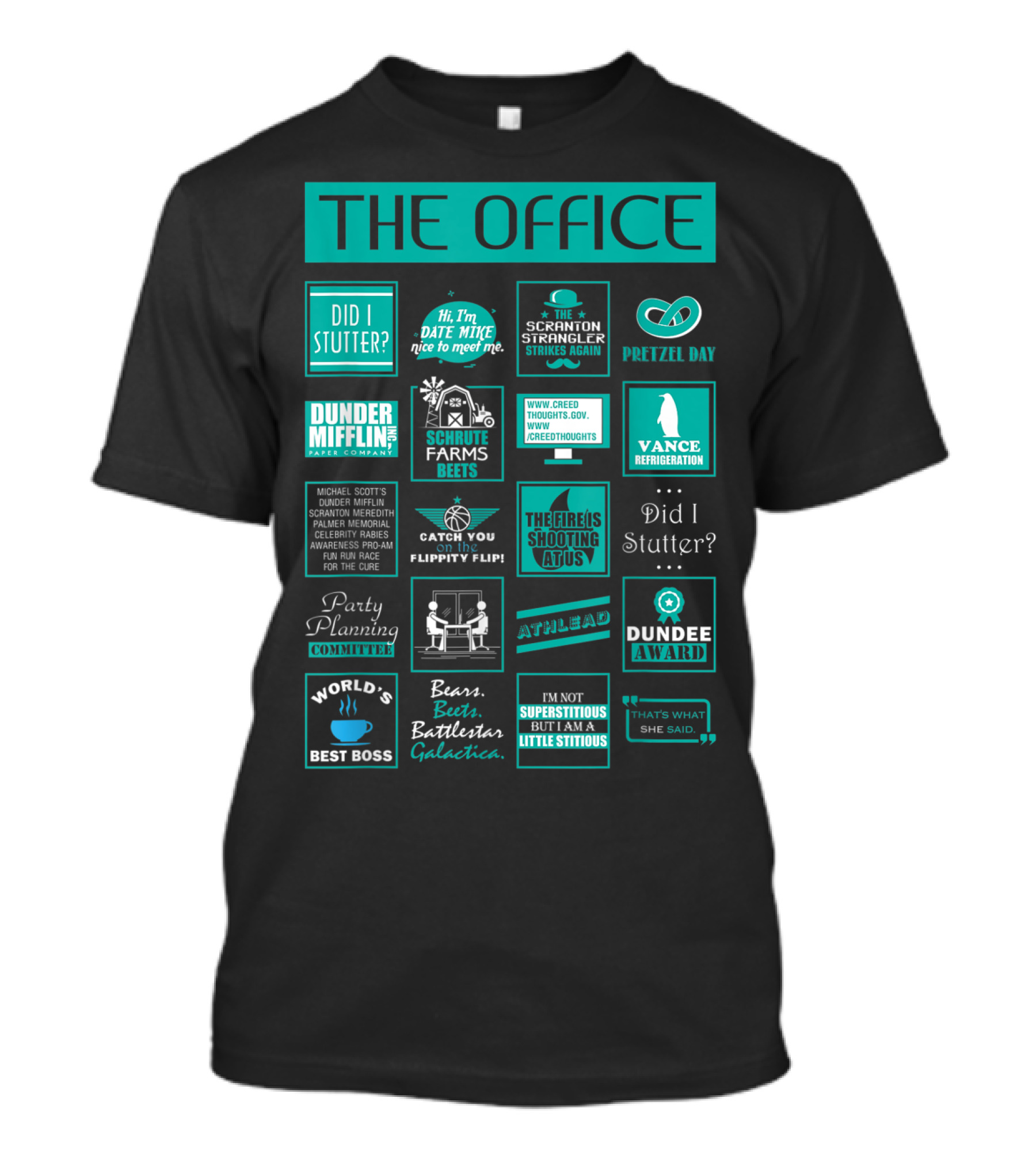 The Office Mash Up Dunder Mifflin Schrute Farms Bears Battlestar Galactica Dundee Award T-Shirt