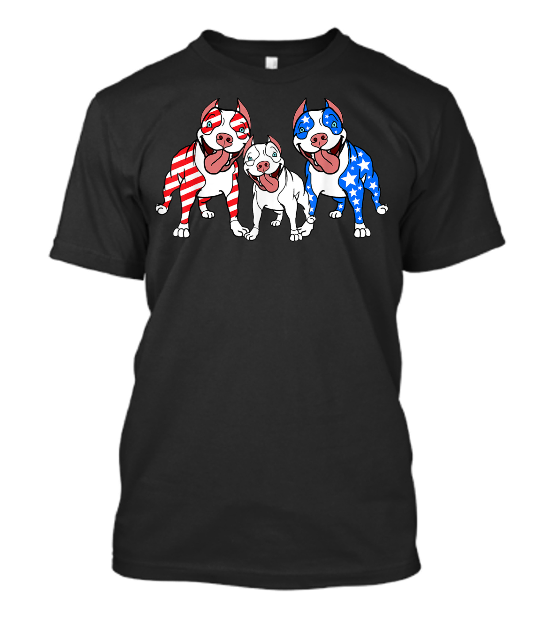 Pitbulls American Flag Red White Blue Patriotic T-Shirt
