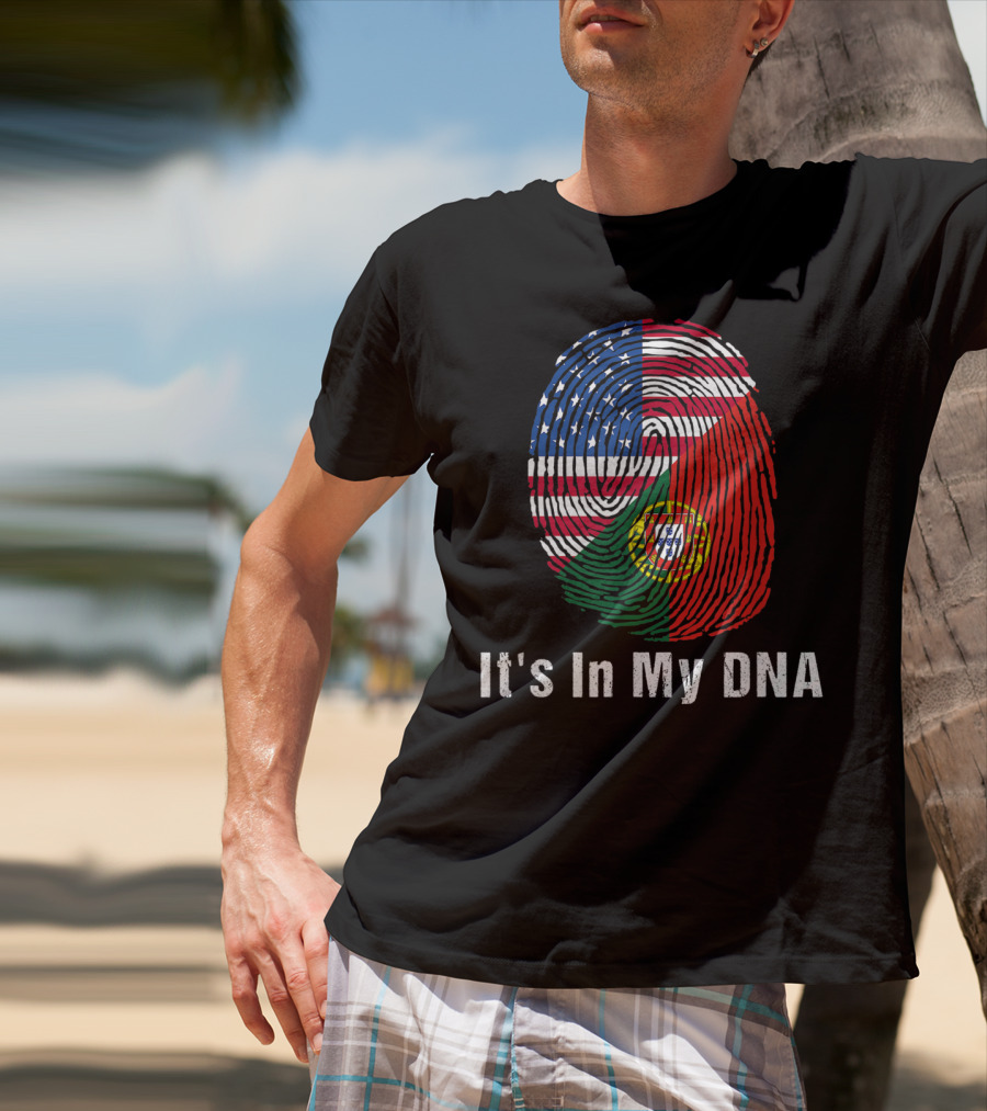 Portugal Flag USA Flag It's In My DNA Fingerprint T-Shirt