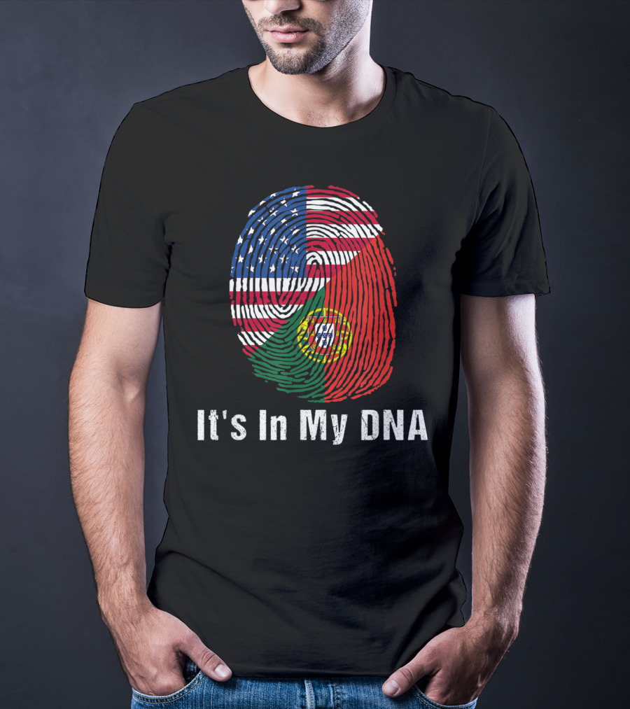 Portugal Flag USA Flag It's In My DNA Fingerprint T-Shirt