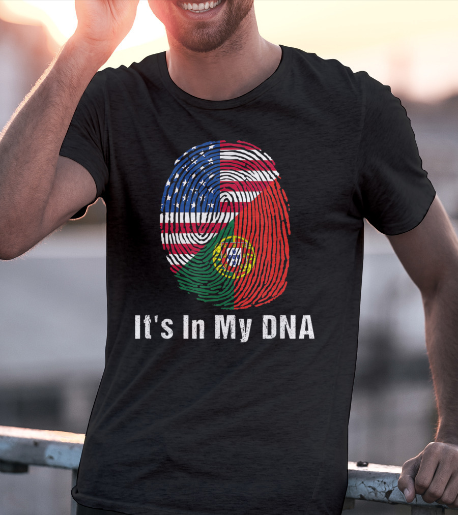 Portugal Flag USA Flag It's In My DNA Fingerprint T-Shirt
