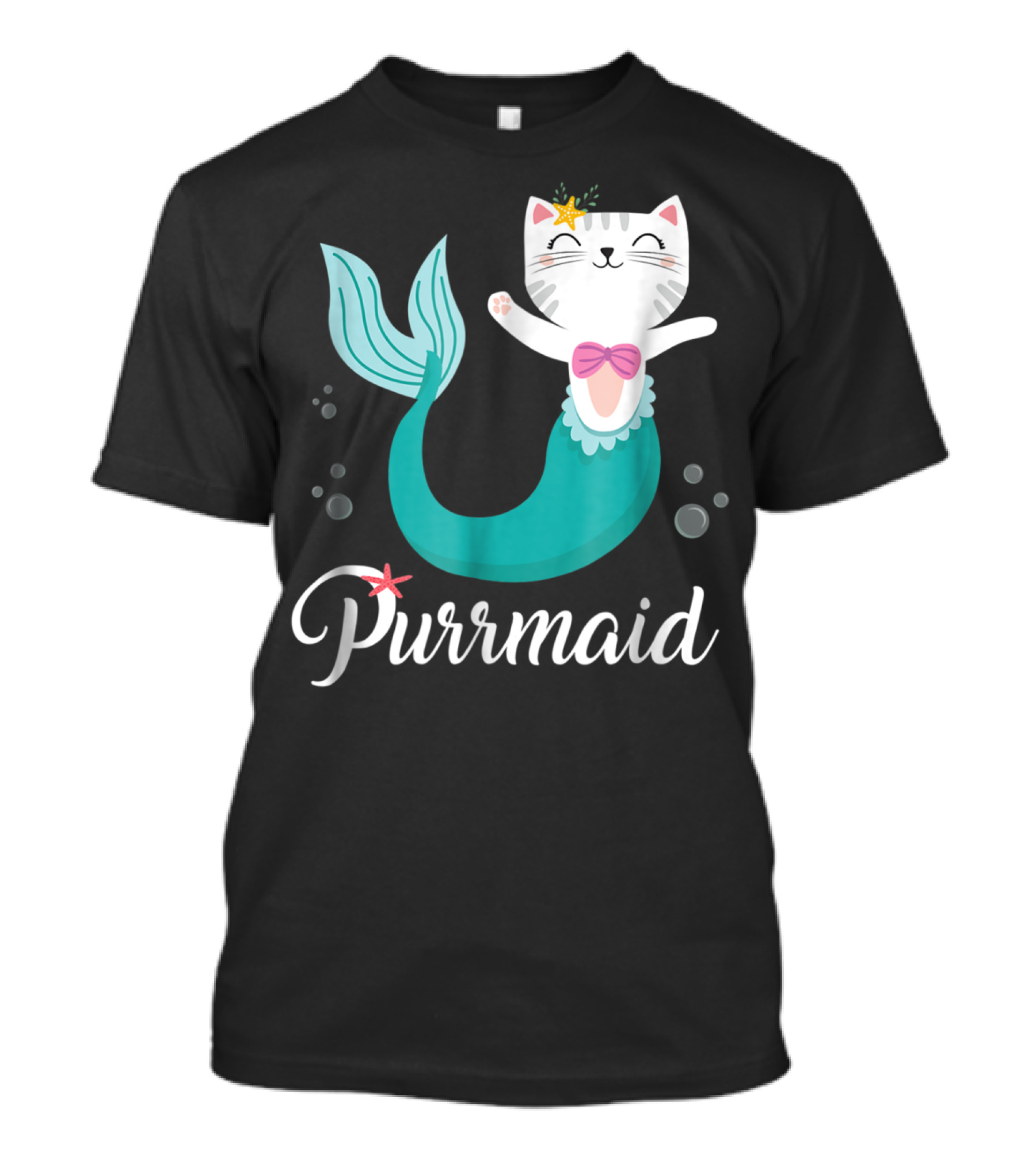 Purrmaid Cat Mermaid For Girls With Star And Bow T-Shirt