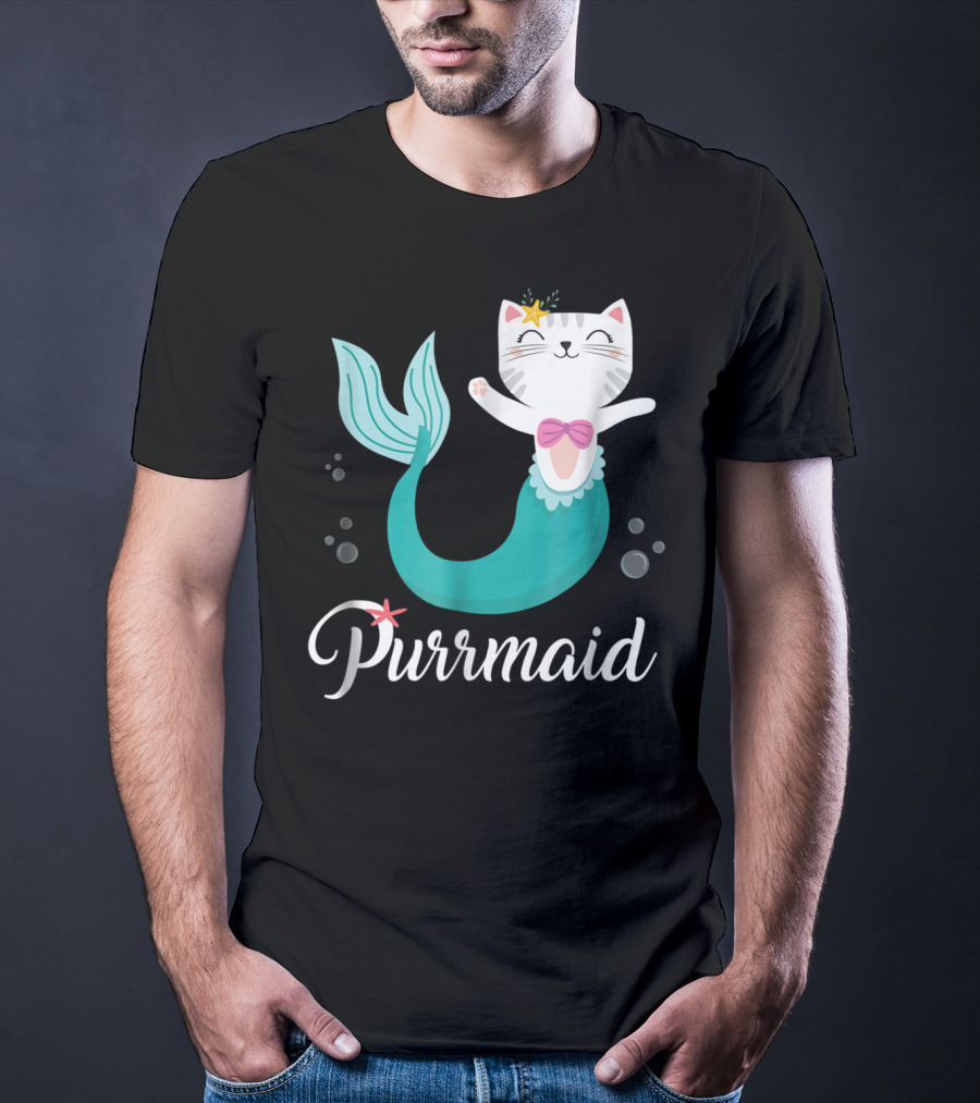 Purrmaid Cat Mermaid For Girls With Star And Bow T-Shirt