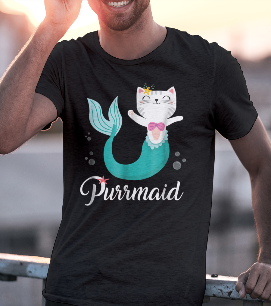 Purrmaid Cat Mermaid For Girls With Star And Bow T-Shirt
