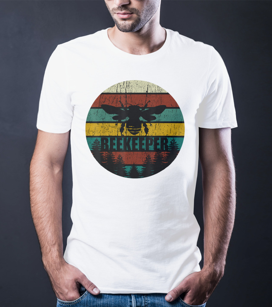 Retro Vintage Beekeeper Bee Stripes And Forest T-Shirt