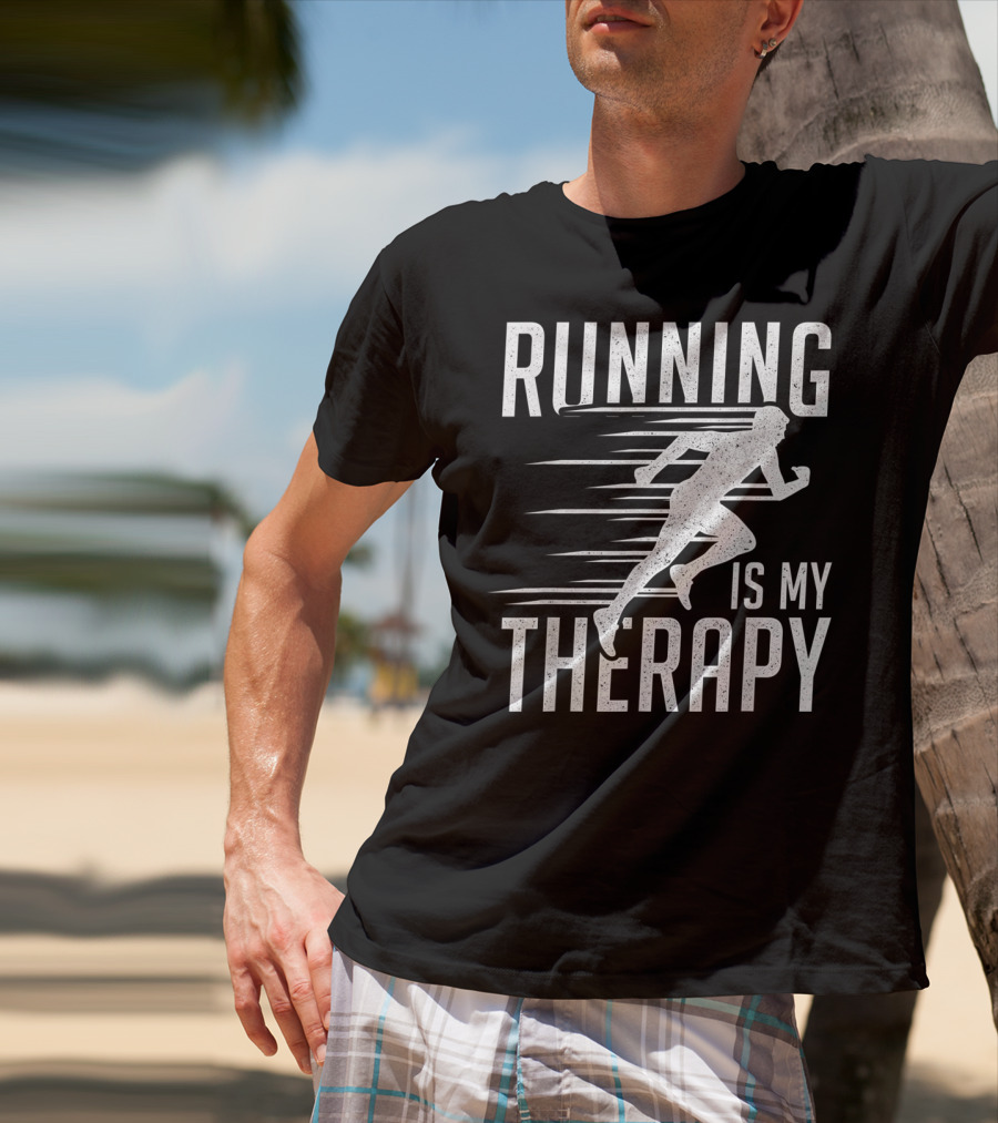 Running Is My Therapy Cool Cute Runner T-Shirt
