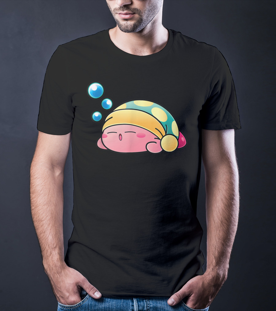 Sleeping Kirby Nightcap Bubbles T-Shirt