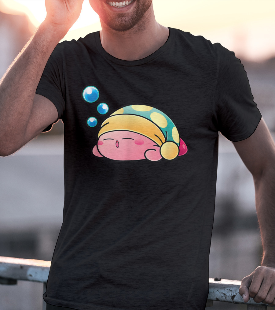 Sleeping Kirby Nightcap Bubbles T-Shirt