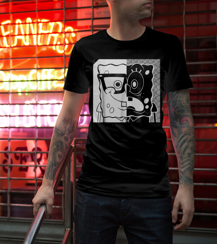 SpongeBob SquarePants Superfly Black And White Optical Illusion Comic T-Shirt