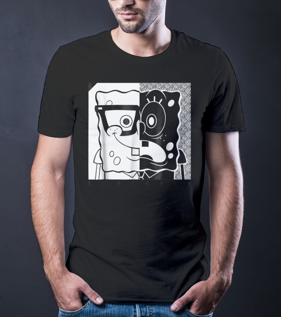 SpongeBob SquarePants Superfly Black And White Optical Illusion Comic T-Shirt