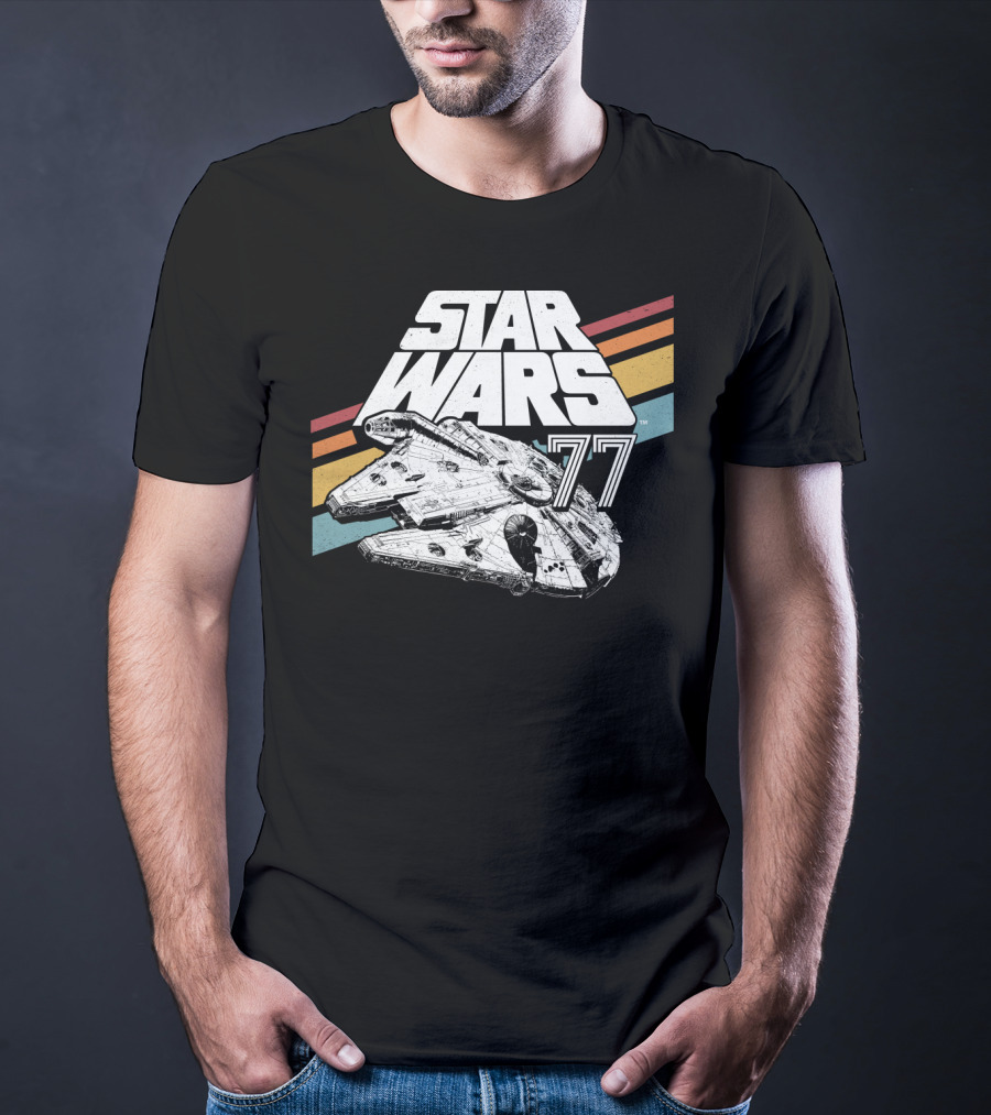 Star Wars 77 Millennium Falcon Rainbow Stripes T-Shirt