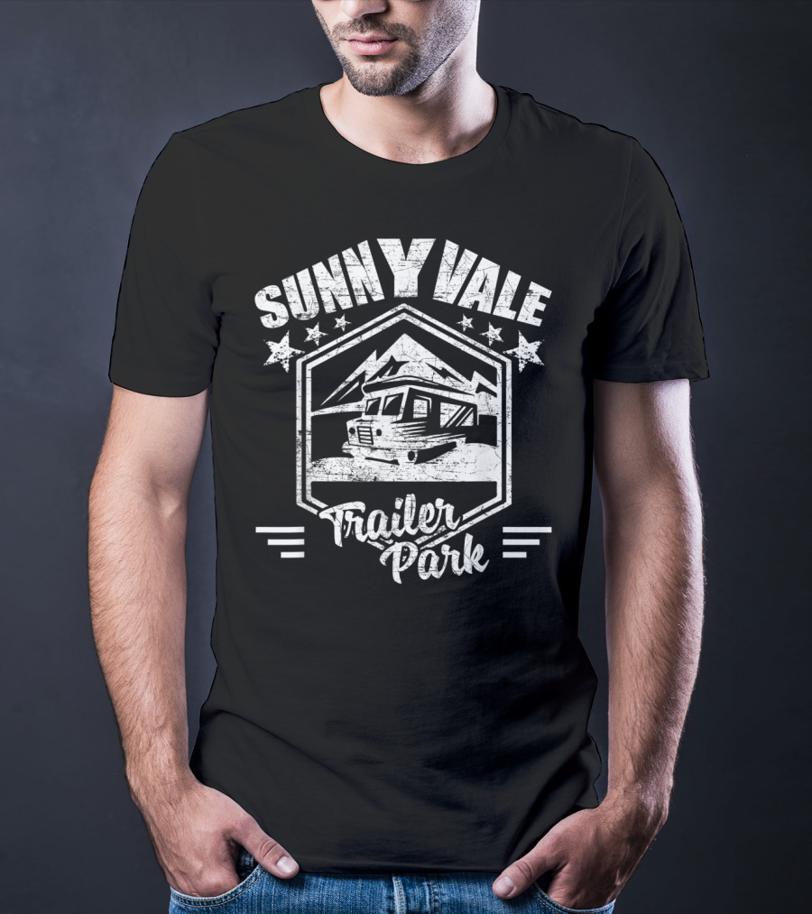 Sunnyvale Trailer Park Stars And Mountain Landscape Badge T-Shirt