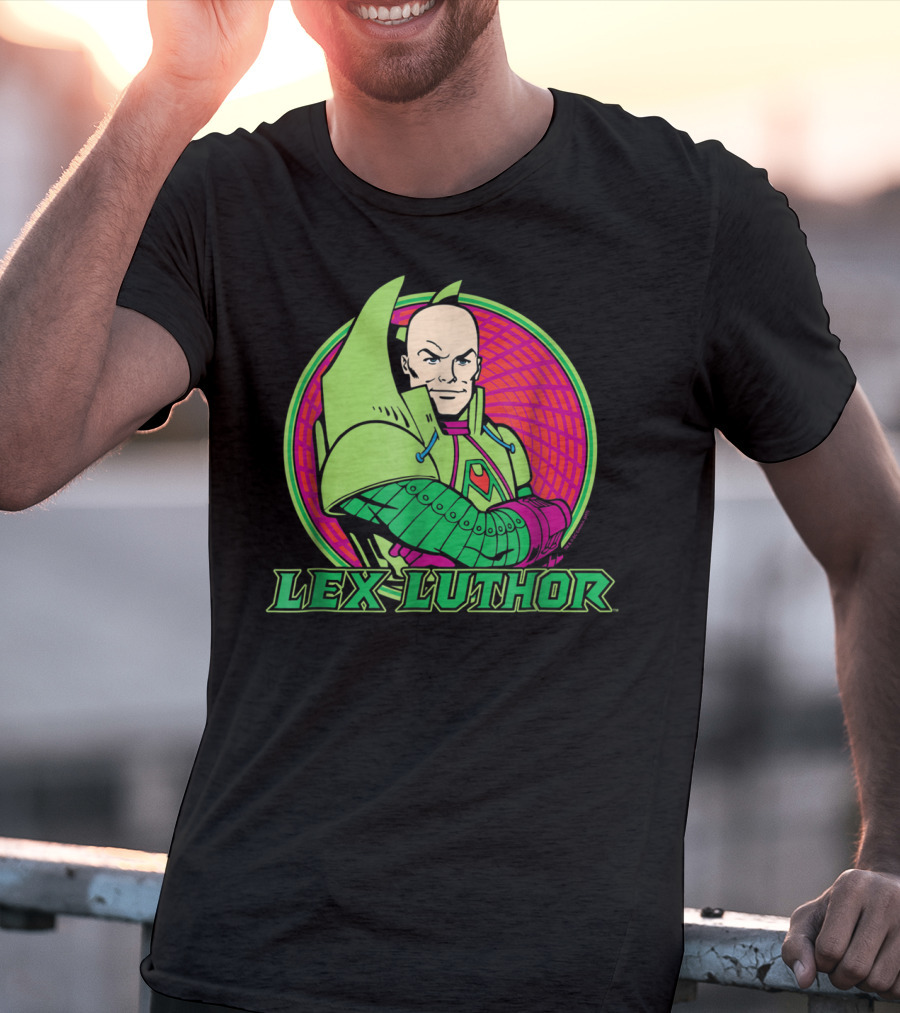 Lex Luthor Iconic Supervillain Style In Bold Green And Pink Armored Suit T-Shirt