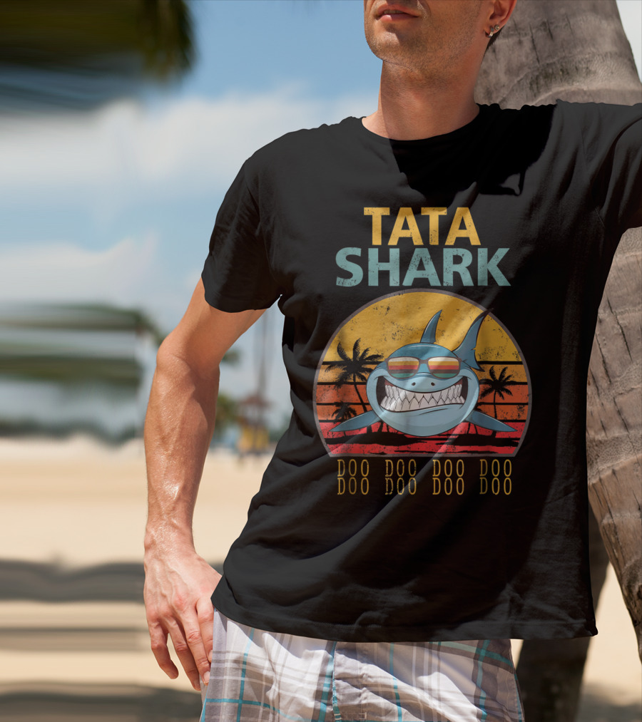 TATA Shark Doo Doo Doo Retro Sunset Palms T-Shirt
