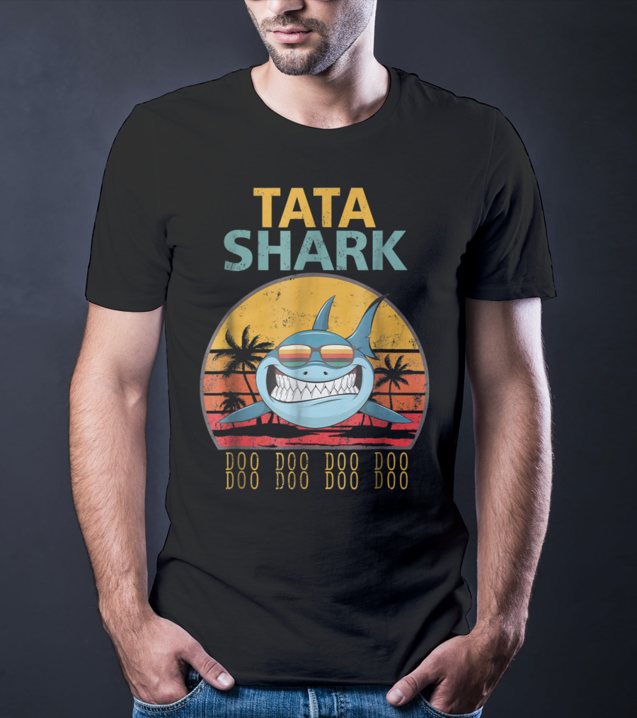 TATA Shark Doo Doo Doo Retro Sunset Palms T-Shirt