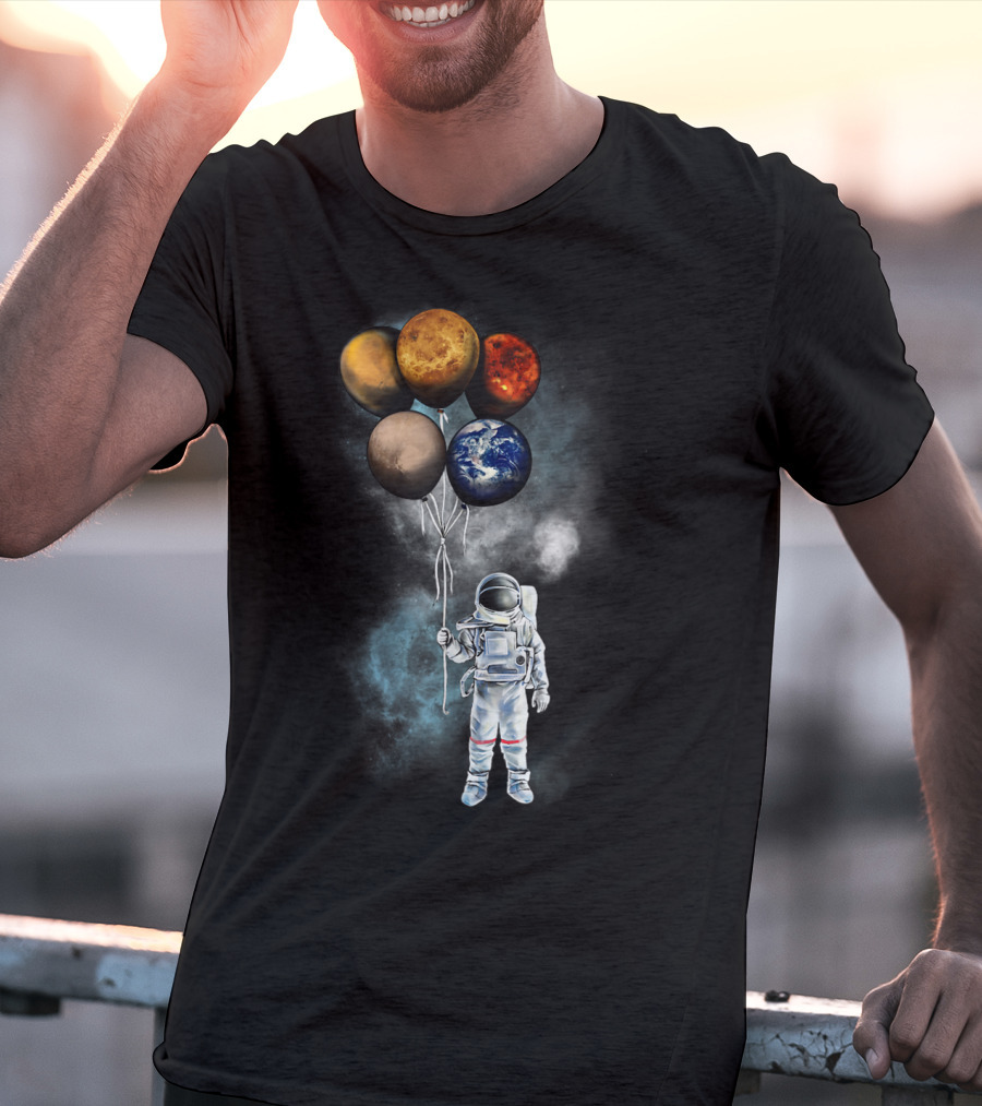 The Spaceman's Adventure Holding Planet Balloons In Outer Galaxy T-Shirt