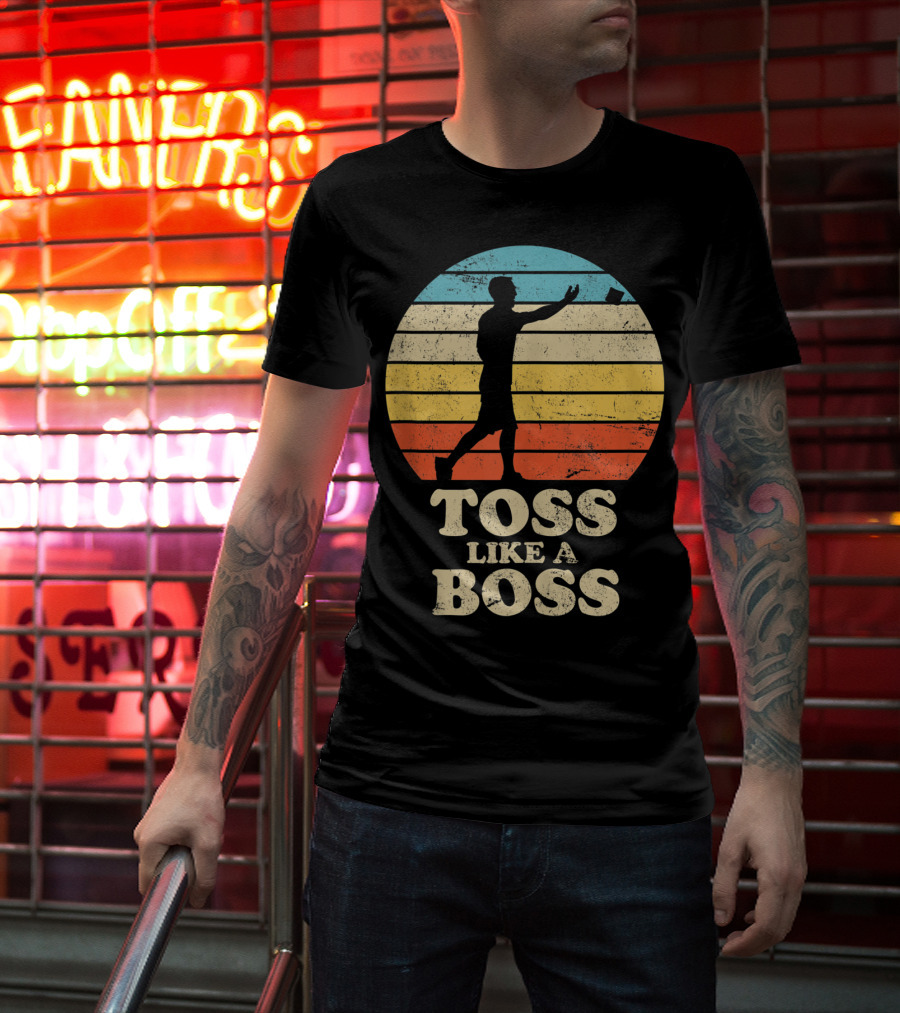 Toss Like A Boss Vintage Sunset Cornhole T-Shirt