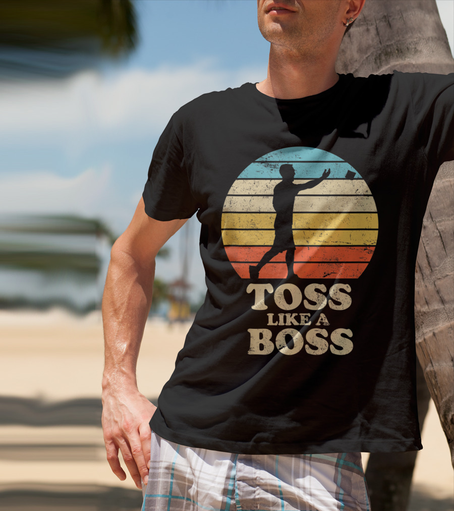 Toss Like A Boss Vintage Sunset Cornhole T-Shirt