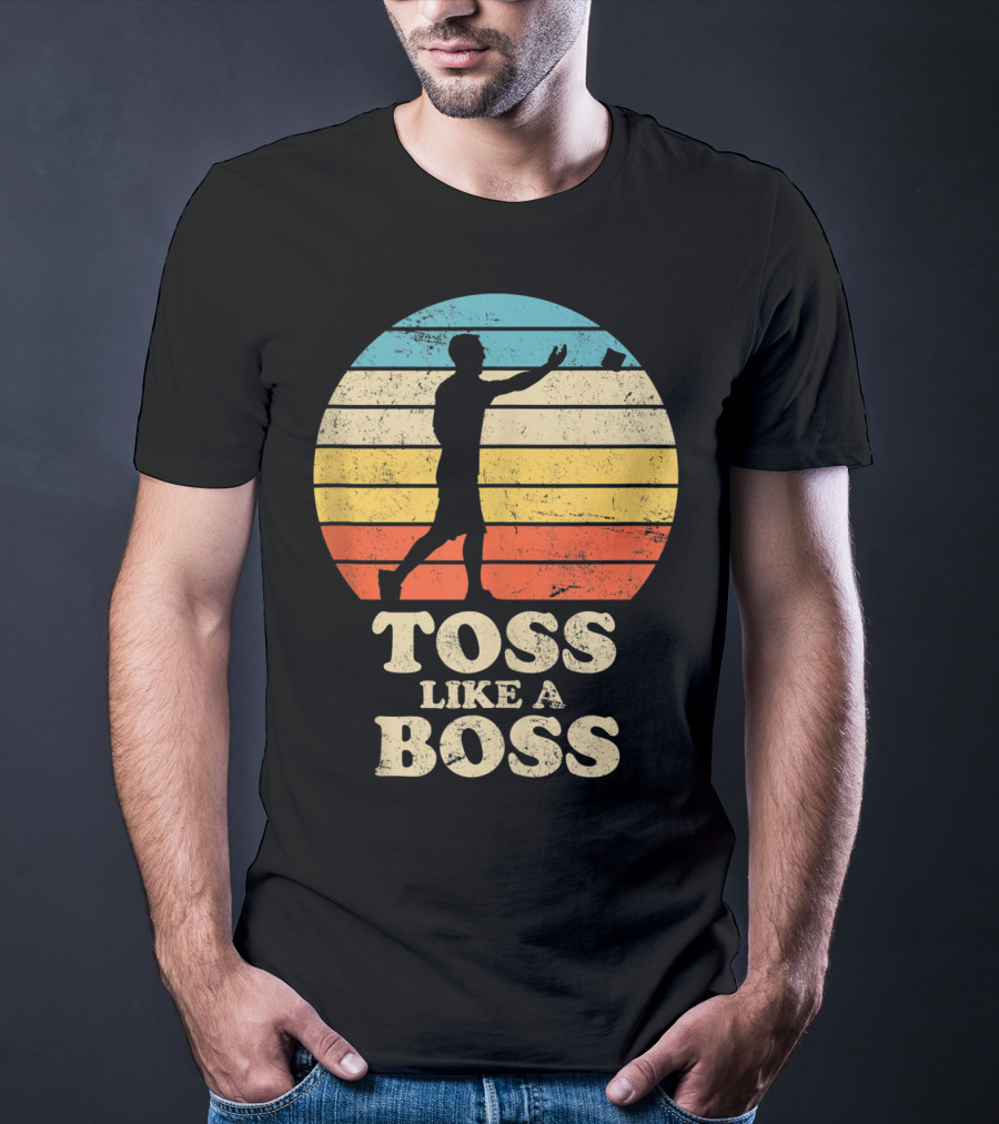 Toss Like A Boss Vintage Sunset Cornhole T-Shirt